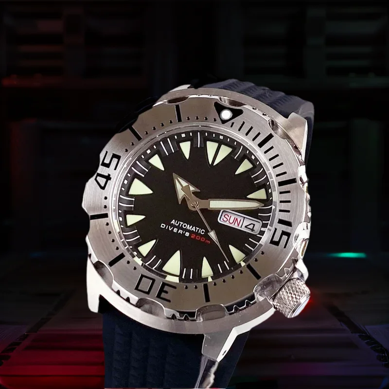 

Monster Automatic 42 мм Tandorio водонепроницаемые стальные часы мужские NH36 Movt 3,8 Корона AR сапфировый силиконовый резиновый ремешок зеленый люм