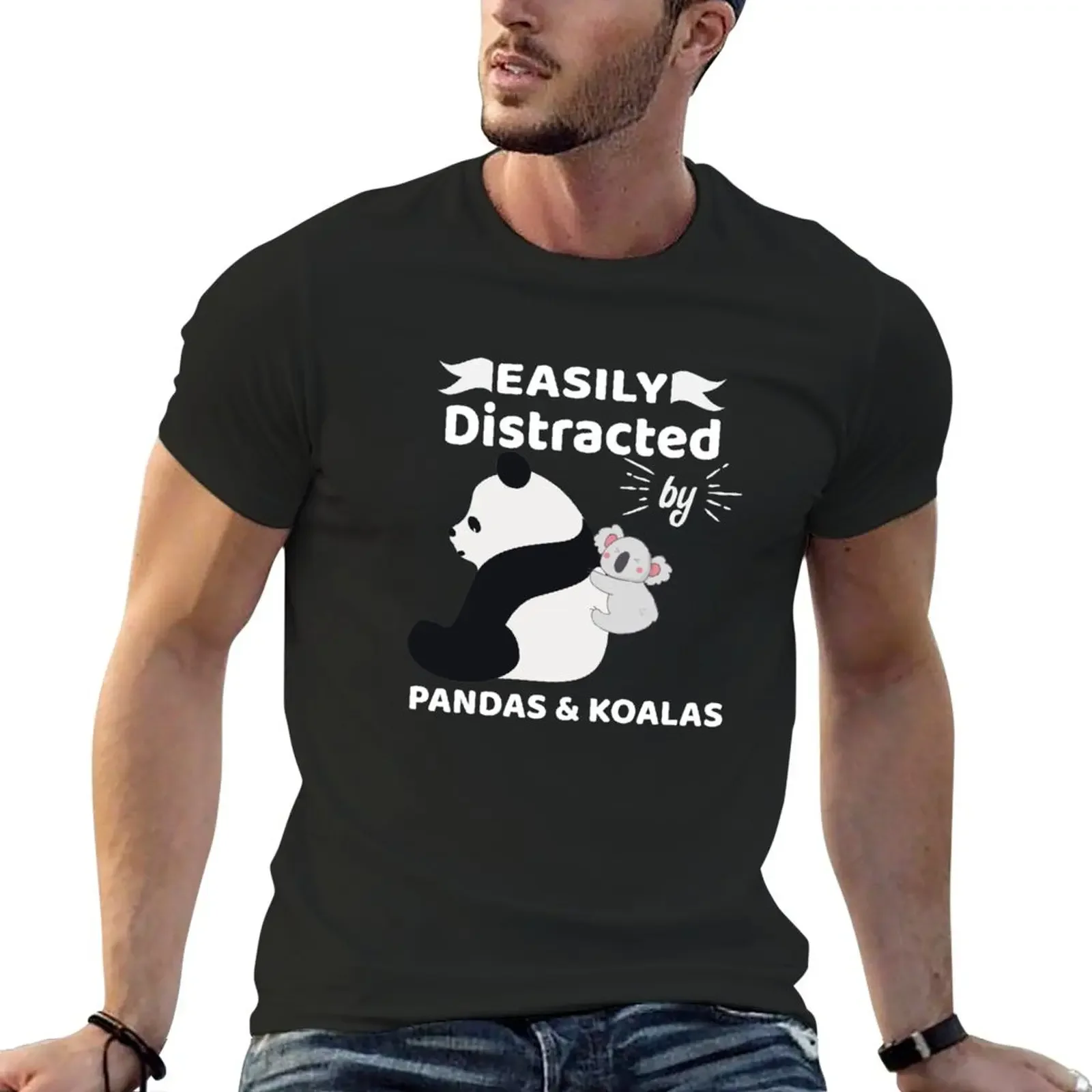 

Easily Distracted By Panda And Koala product T-Shirt quick drying tops mens t shirts