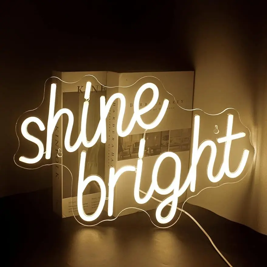 Shine Bright LED Neon Sign Light for Home Bedroom Dorm Room Wall Decor Aesthetic Mood Lighting Inspirational Graduation Gift