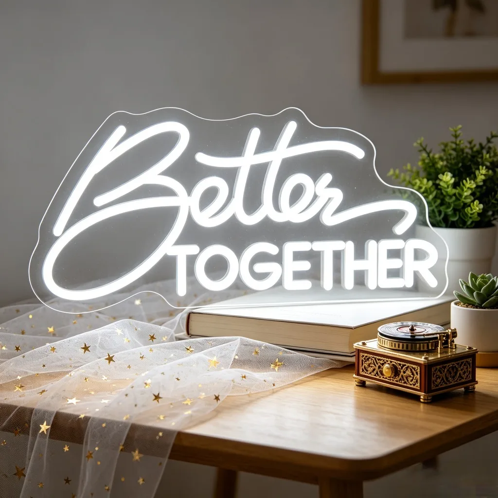 Better Together Neon Sign USB Dimmable LED Wall Light for Wedding Anniversary Party Bedroom Living Room Decor Gift for Couples