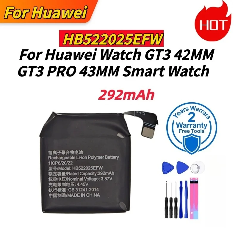 New High Quality HB522025EFW Battery For Huawei Watch GT3 42MM/GT3 PRO 43MM Smart Watch Bateria +Free Tools