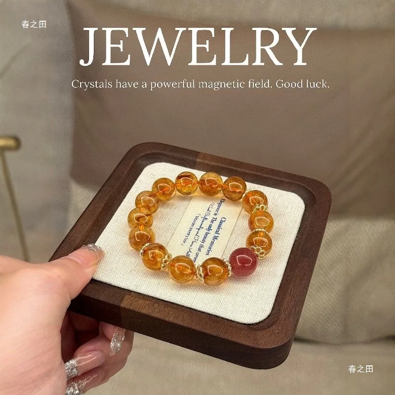 Chinese Style Lucky Natural Citrine Tiger Eye Crystal Beaded Bracelet For Women Good Luck Wealth Fortune Attracting Blessing Str