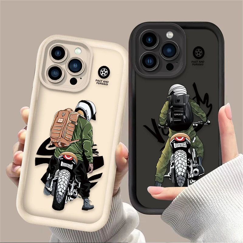 Trend Cool Biker Motorcycle Case For iPhone 16 15 14 13 12 11 Pro Max X XS X S Max XR SE 2020 7 8 Plus iphone16 Silicone Cover