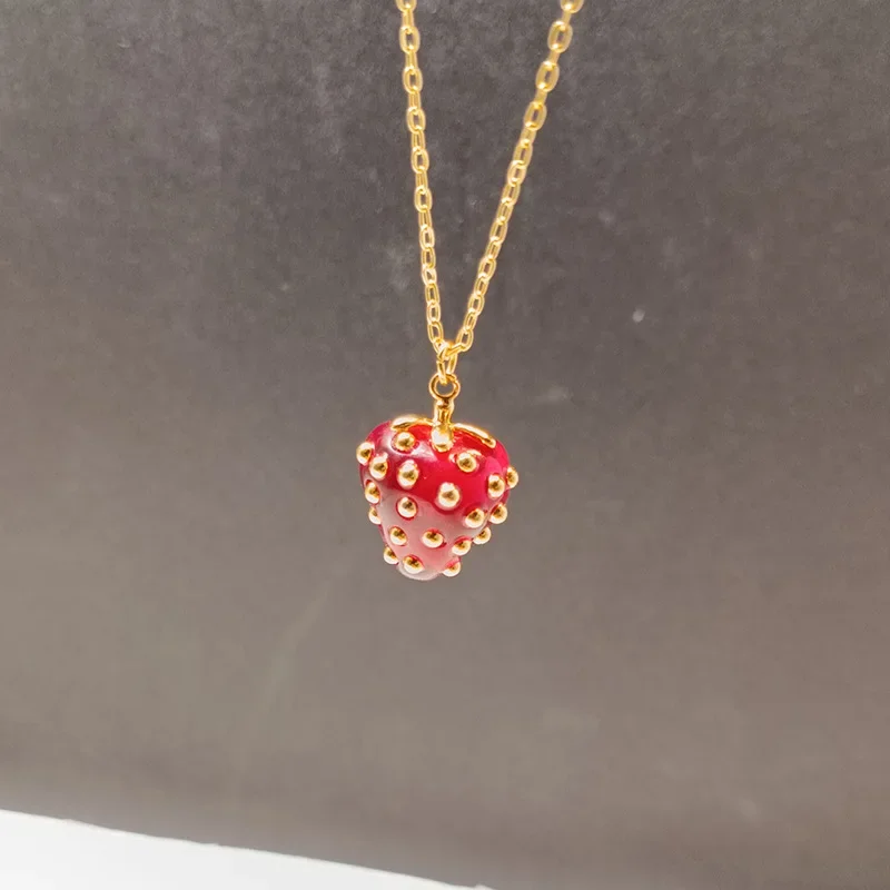 Bilandi Sweet Korean Temperament Red Strawberry Pendant Necklace For Women Jewelry Accessoreis Female Girl Party Gifts