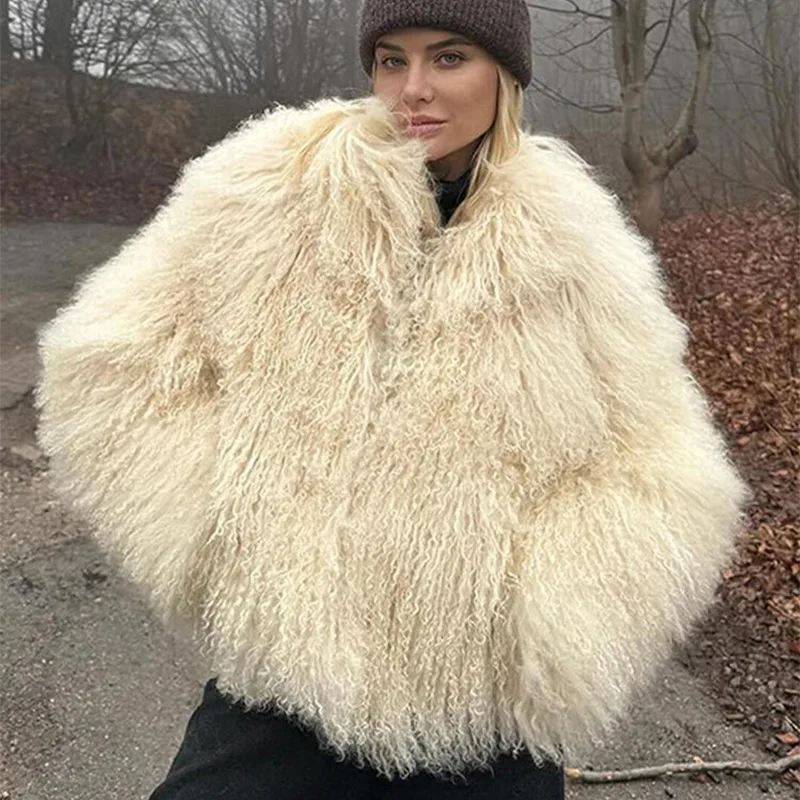 Luxury Women Faux Fur Furry Coat Elegant Solid Loose Lapel Full Sleeve Jacket Female Autumn Winter Lady Thicken Warm Street Wear