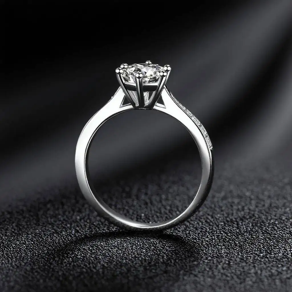 SG فاخر 925 فضة كلاسيكي خاتم للنساء ستة مخلب مجوهرات بسيطة 1ct مويسانيتي خاتم تقليد الماس المرأة خاتم