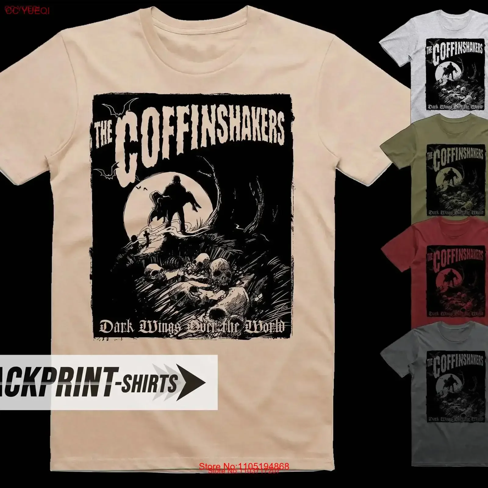 تي شيرت Coffinshakers Dark Wings V1 تي شيرت قطني للرجال جميع المقاسات S 5XL 18 لونًا غطاء ألبوم ملصق عتيق مغسول قابل للتنفس #1