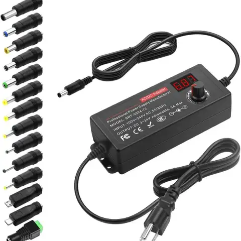 72W Power Supply Adjustable DC 3V ~ 24V Variable Universal Switching AC/DC Adapter 100V-240V AC to DC Converter