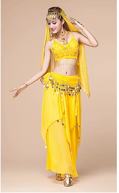 New Indian Belly Dance Performance Roupas, Meninas na Índia, 4 Pcs Set