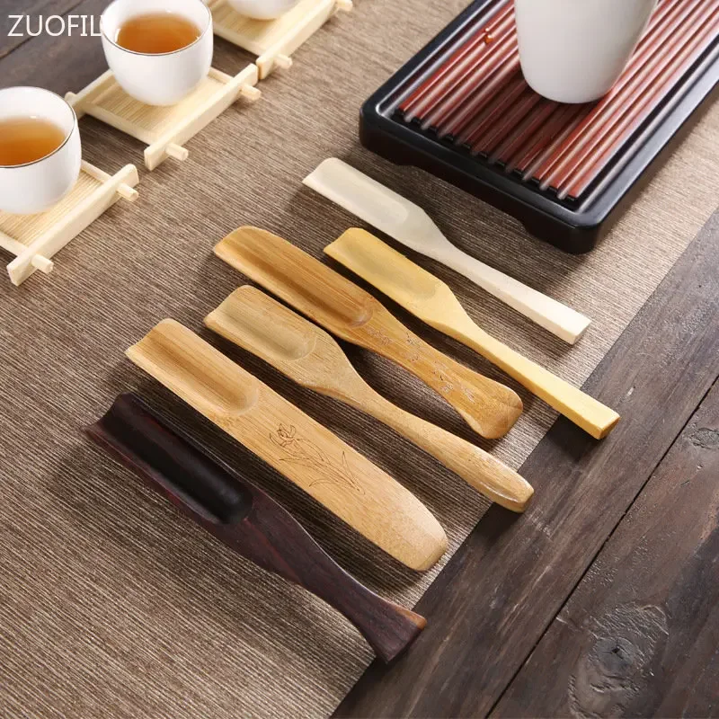 Multi Style Tea Scoops Shovel Chinese Kung Fu Tea Ceremony Six Gentleman Accessories Matcha Natural Bamboo Alloy Teaspoon Gift