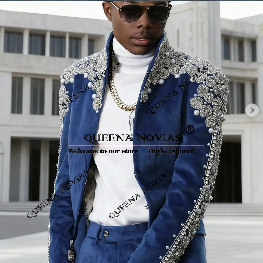 

Glitter Crystals Beaded Suits Men Italian Design Groom Wedding Tuxedos Cusotmized 2 Pieces Sets Man Business Banquet Prom Dress