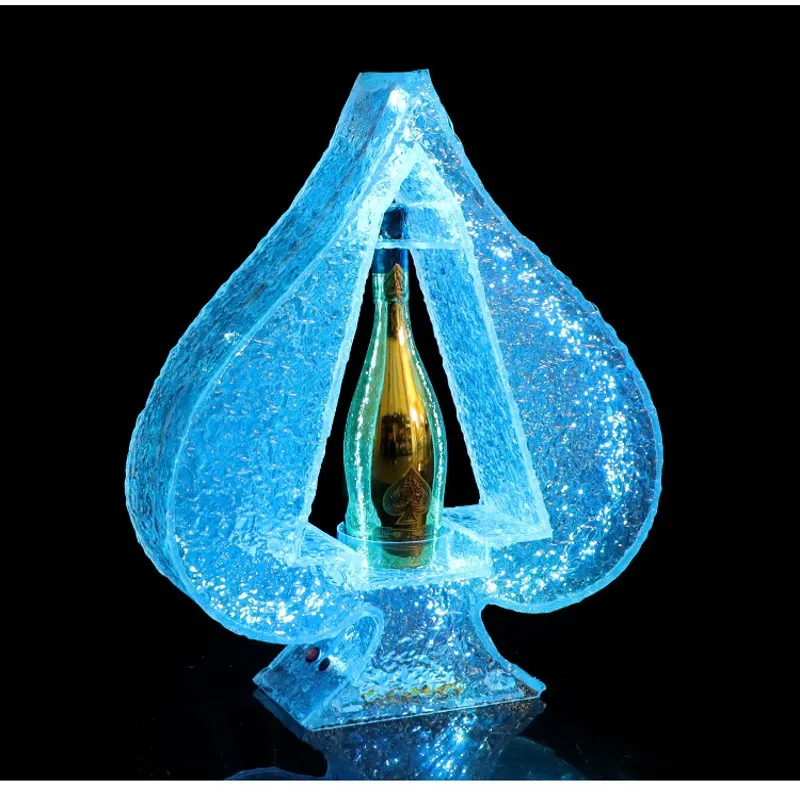 Ice Rock Led Luminous Of Spade Champagne Bottle Presenter Growing Cocktail Wine Bottle Holder For Nightclub Party