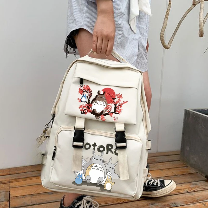 My Neighbor Totoro Damen-Rucksäcke, Studenten-Rucksack, große Kapazität, Reisetasche, solide, schlicht, Harajuku, Retro, Unisex, High Street