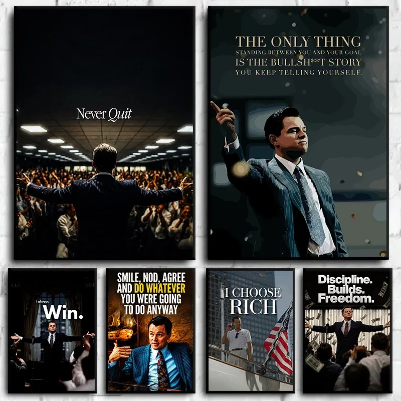 The Wolf of Wall Street Motivational Quote Poster Classic Film Inspirational Canvas Painting Wall Art for Office Room Home Decor