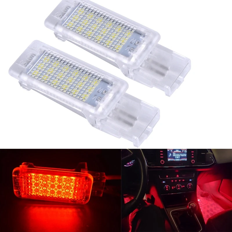 2Pcs Car LED Footwell Light Trunk Lamp for Golf Plus Jetta Passat CC EOS Scirocco Tourage Sharan Caddy Red LED