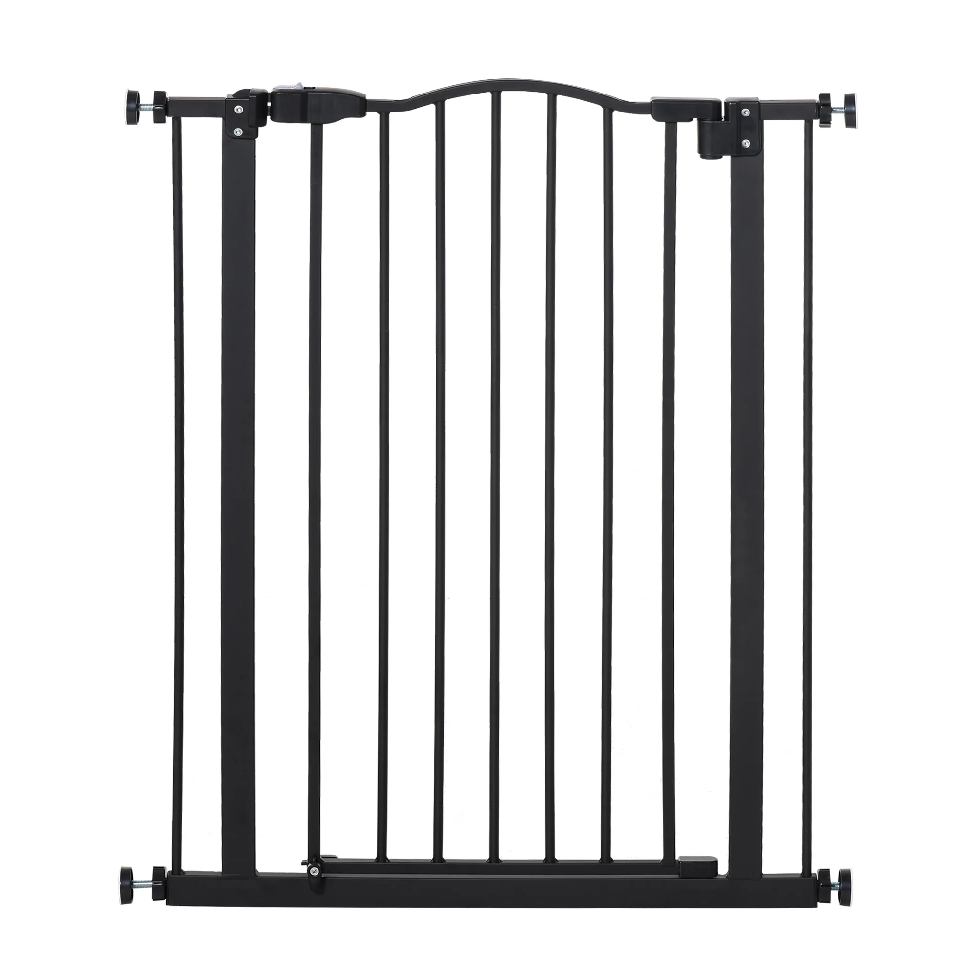 PawHut Barrera de Seguridad para Perros 74-80 cm con 2 Extensiones Montaje a Presión Doble Bloqueo para Puerta Escalera Negro