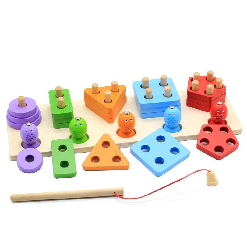 kinderen houten geometrische vormen magnetische visserij Montessori puzzel voorschools leren educatief spel baby peuter speelgoed kinderen