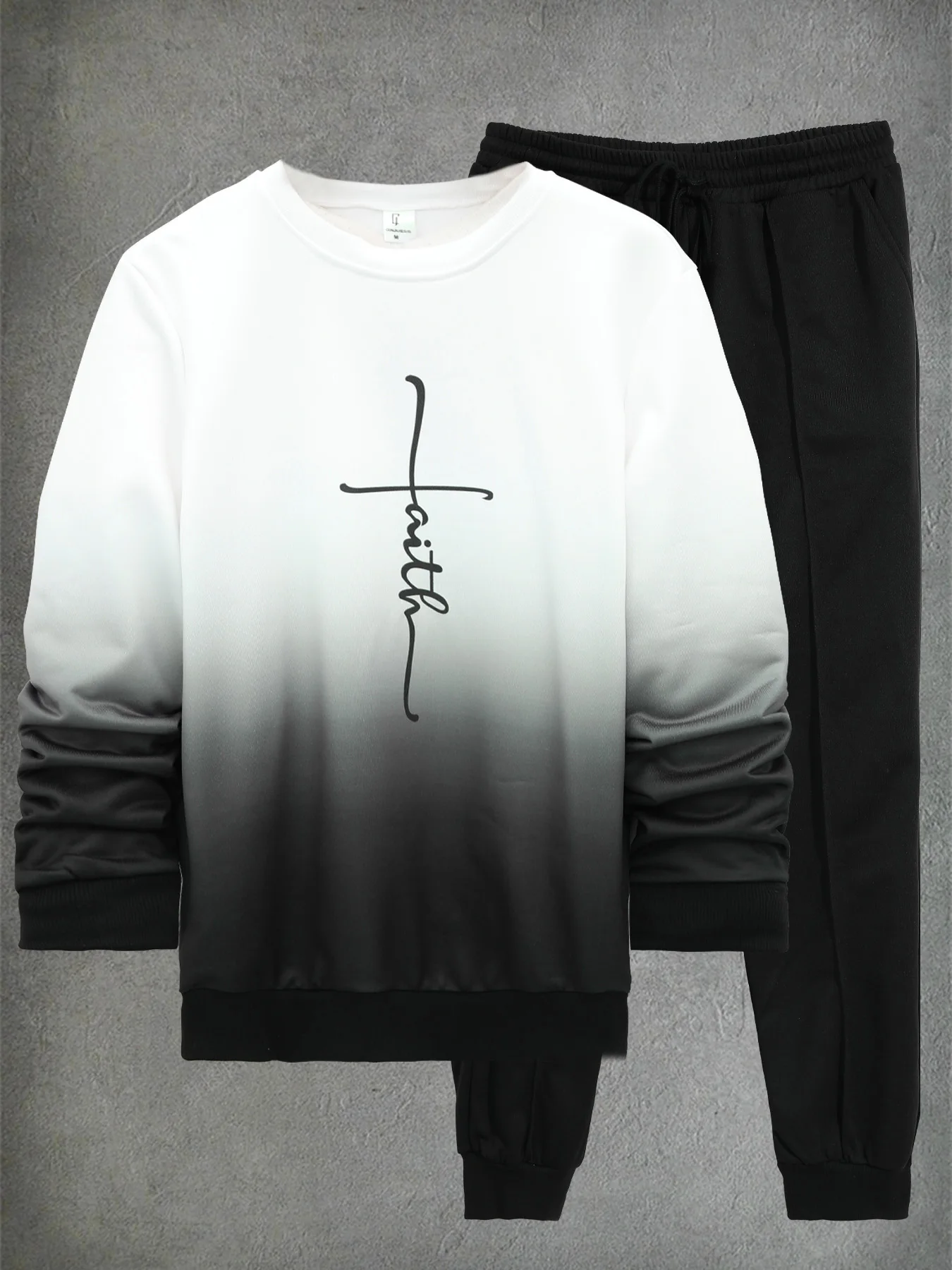 

Мужской базовый повседневный комплект: градиентный топ с круглым вырезом и черные джоггеры, 2 предмета, для повседневной носки