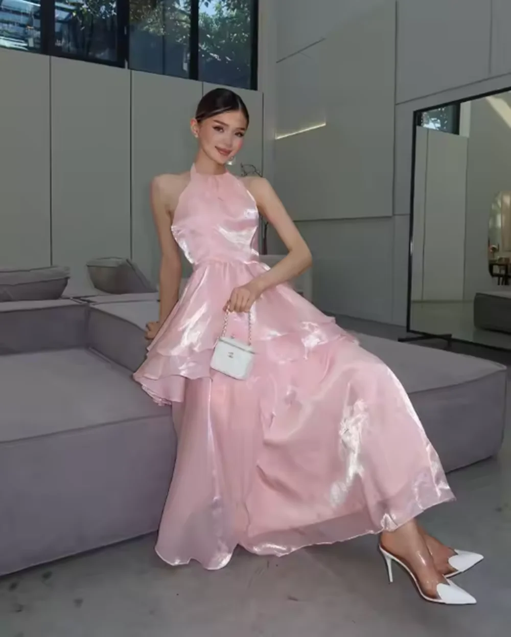 فساتين حفلات بطبقات منتفخة على شكل حرف a قبالة الكتف مطوي فستان سهرة للحفلات الراقصة وردي فساتين حفلات رسن 2025 حسب الطلب