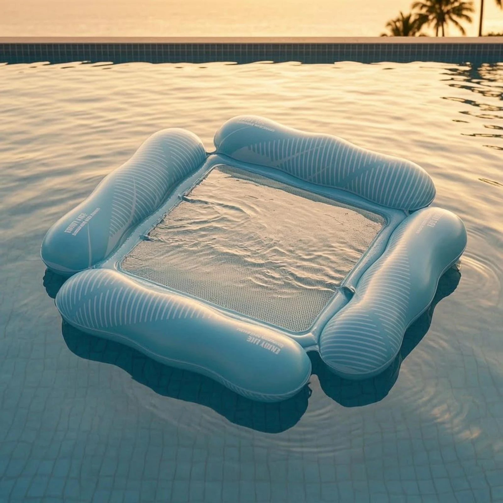 

Mesh Seat Lounger Dotted Pattern Floating Lounger Four-Tube Buoyant Bed Square Shape Mesh Pool Raft Textured Surface