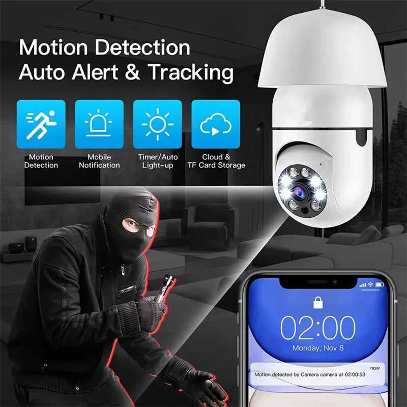 5G Bulb E27 Surveillance Camera Indoor Security Monitor Wifi Camera Home Security Baby Pet Monitor Night Vision Motion Detection