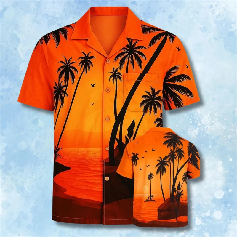 

Retro Tropical Palm Print Men Stylish Shirt Clothing Lapel Short Sleeve Hawaiian Shirts Holiday Getaway Daily Casual Wear Top