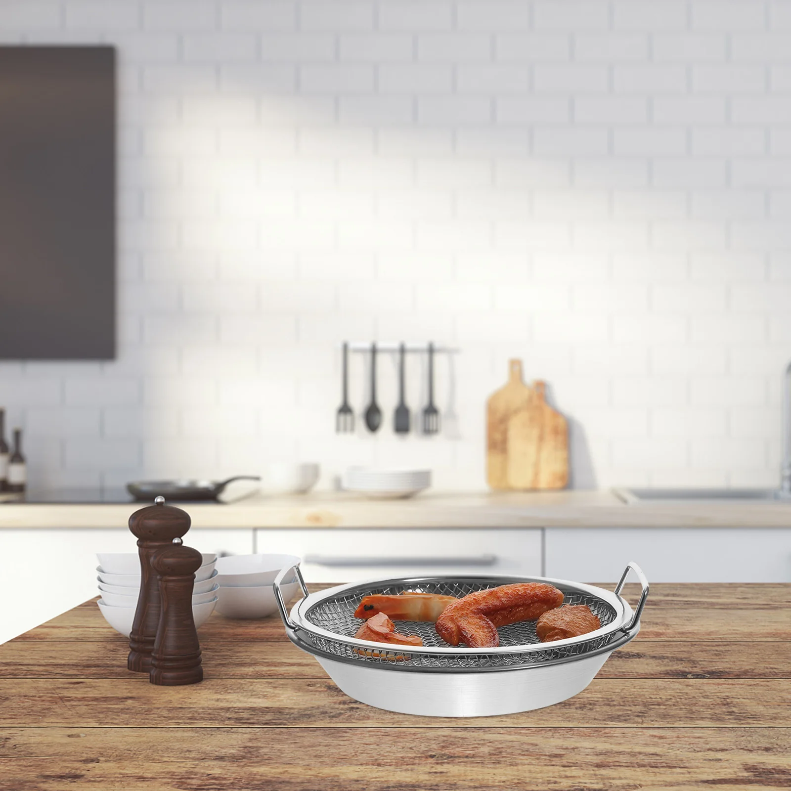 

1Set Stainless Steel Oil Draining Tray Fried Food Filter Net Snack Serving Plate Cooling Basket Multi-Use Kitchen Frying Food