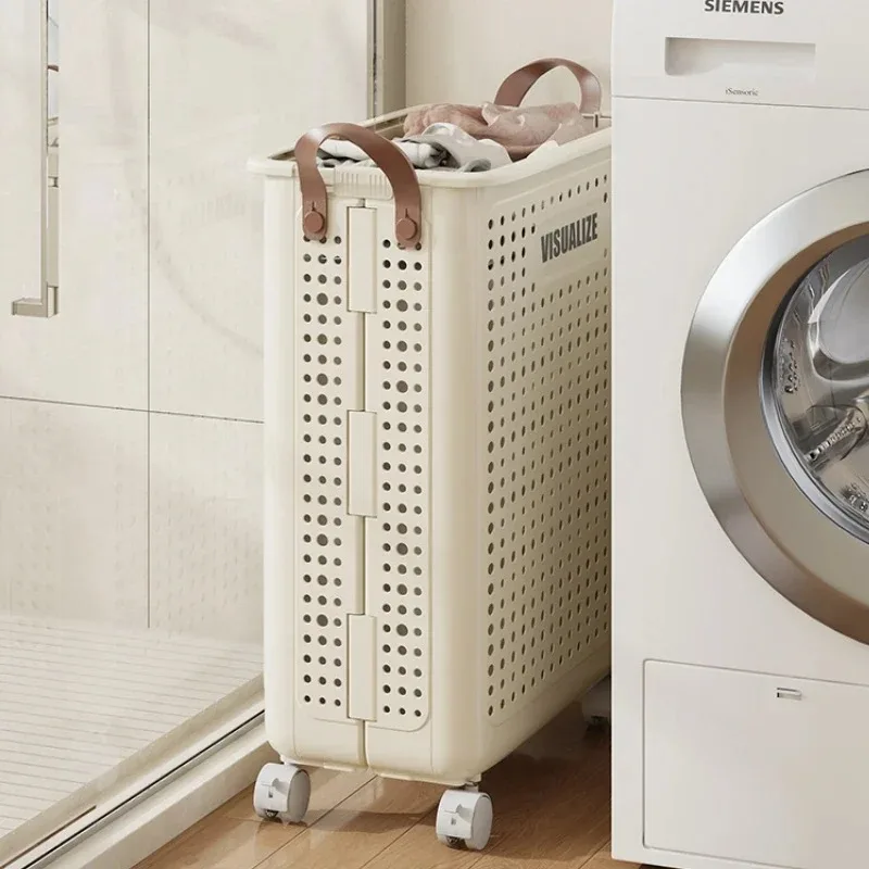 سلة غسيل قابلة للطي مقاس كبير مع عجلات سلة تخزين الملابس القذرة مناسبة لغرفة الغسيل والملابس القذرة #5