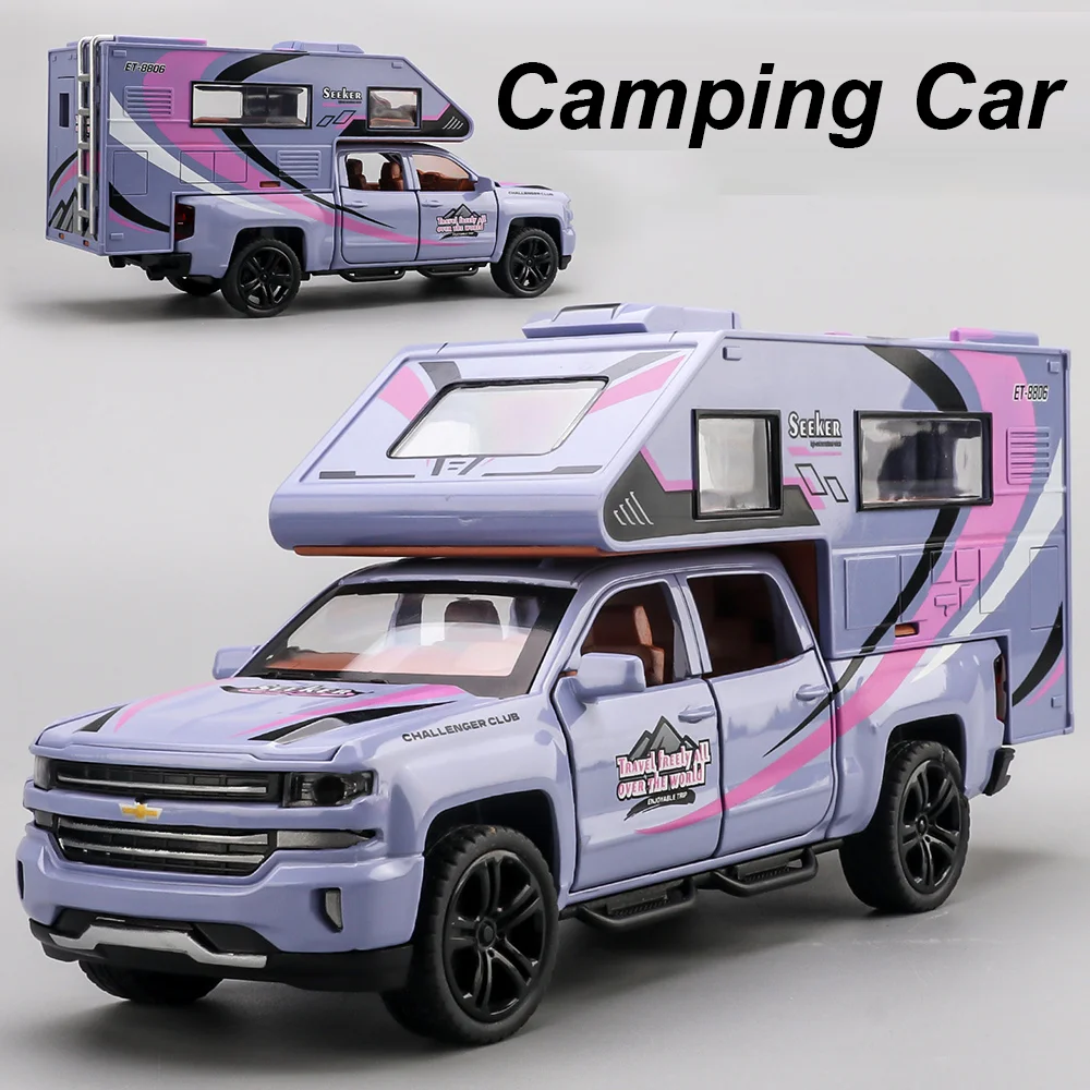 

1:32 Camping Car Miniature Model Car Toys Diecast Alloy Tourist RV Doors Opened Rubber Tire Pull Back Vehice Adult Birthday Gift