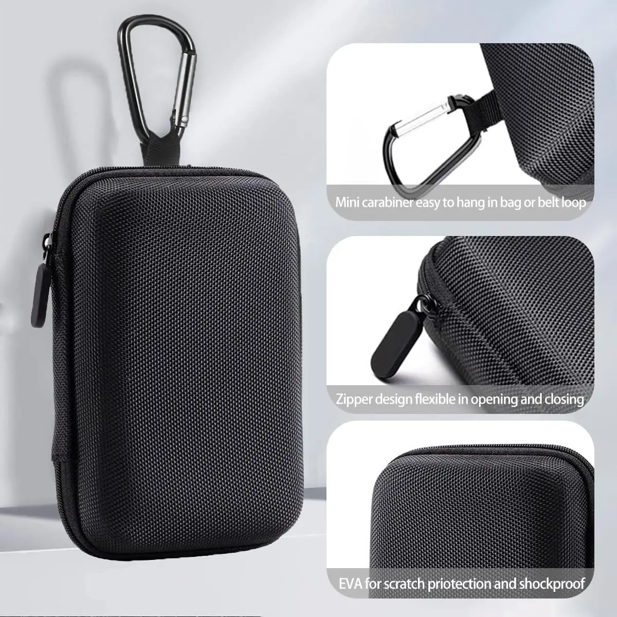 MP3 Player Bag with Carabiner Portable Carry Bag for MP3 MP4 Player Reliever iPod AirPods USB Cable Memory Card