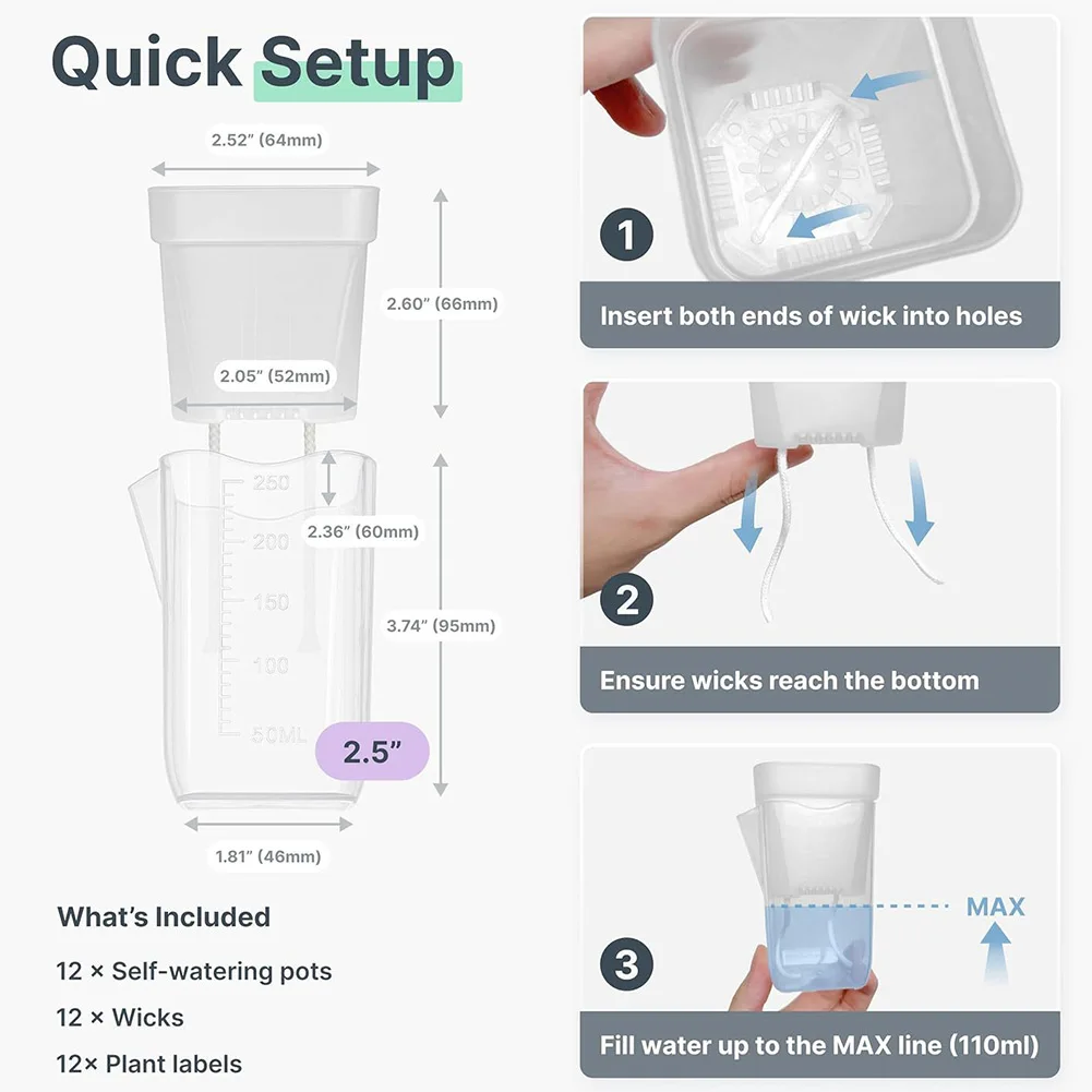 Square Self Watering Pots with Side Refill Port and Detachable Outer Container for Substrate Handling and Labeling