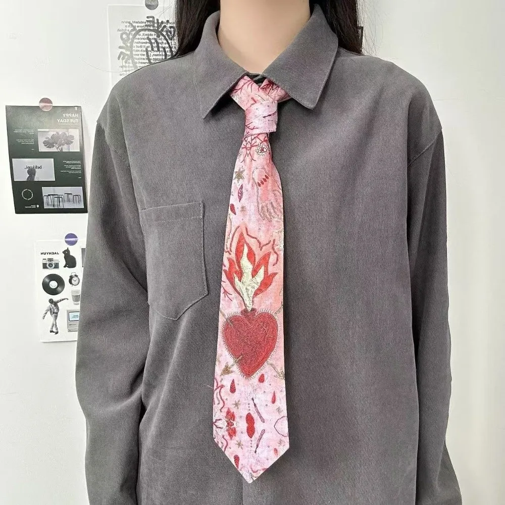 

Gift Heart Y2K Neckties Printing Cherry Neck Tie Harajuku JK Shirt Neckties Men