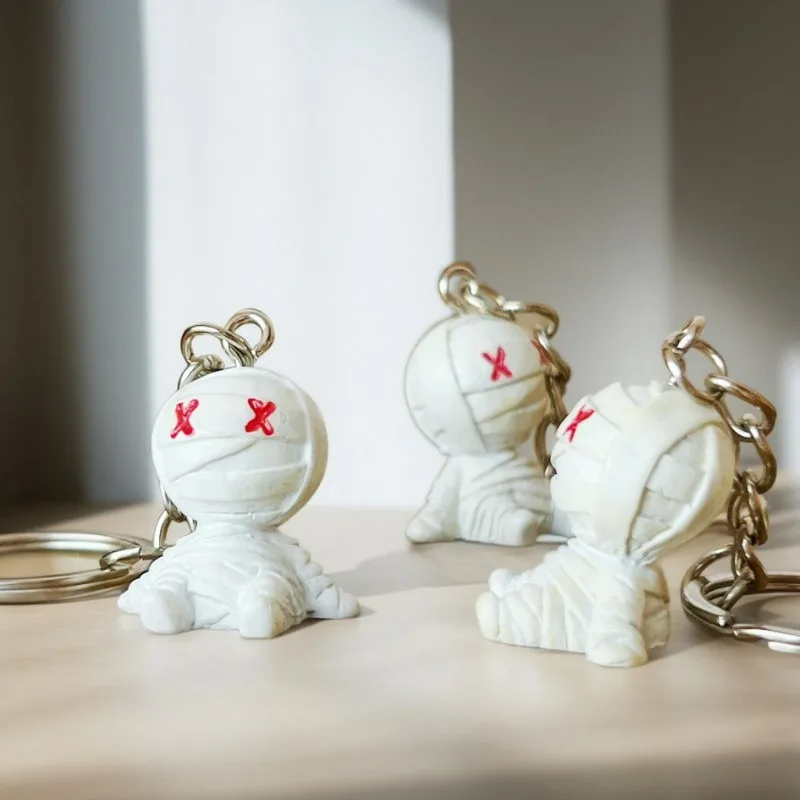 1/10Pcs Cute Mummy Keyrings Exquisite Halloween Ornament Miniatures Anime Car Backpack Keyrings for Women Men Festival Decor