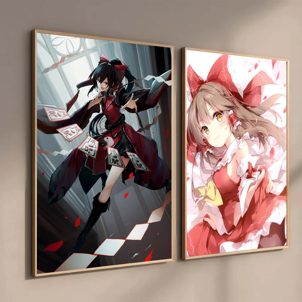 Reimu Hakurei Anime Touhou Project Series Poster Self-adhesive Art Waterproof Paper Sticker Coffee House Bar Room Wall Decor