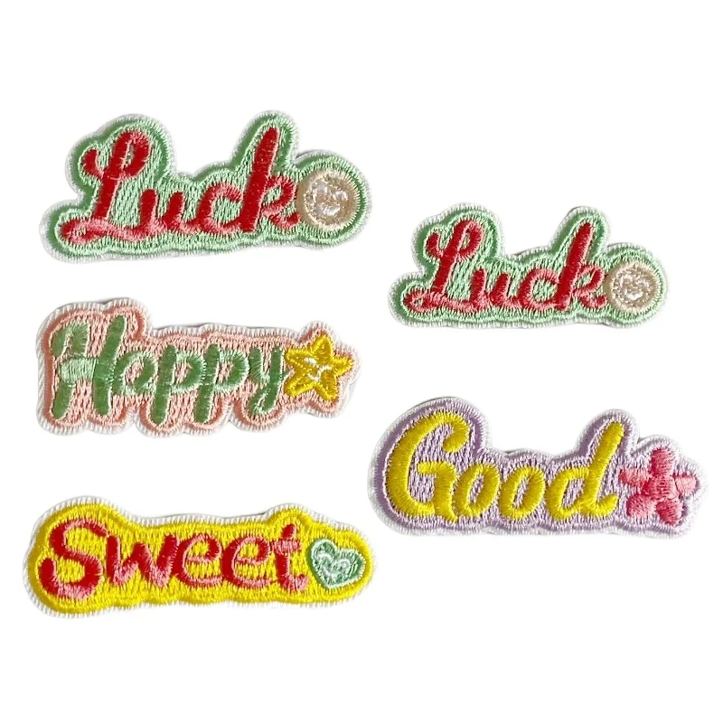 50pcs/Lot Stick-on Embroidery Patch Letter Love Star Luck Happy Hat Shirt Bag Clothing Decoration Accessory Craft Diy Applique