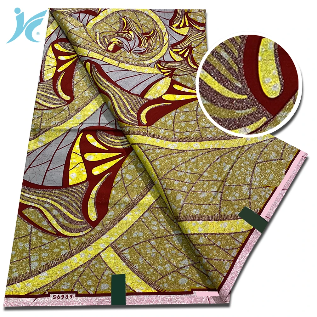 African Grand Super Batik 100% Cotton Ankara Wax Fabric Soft Sprinkle Golden Wax Fabric 6 Yards image 3