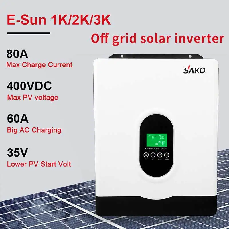 SAKO Hybrid Solar Inverter Pure Sine Wave Controller 1KW 2KW 3KW 4KW 6KW 10KW 80A 120A PV 400V DC On / Off Grid Tie Inverter