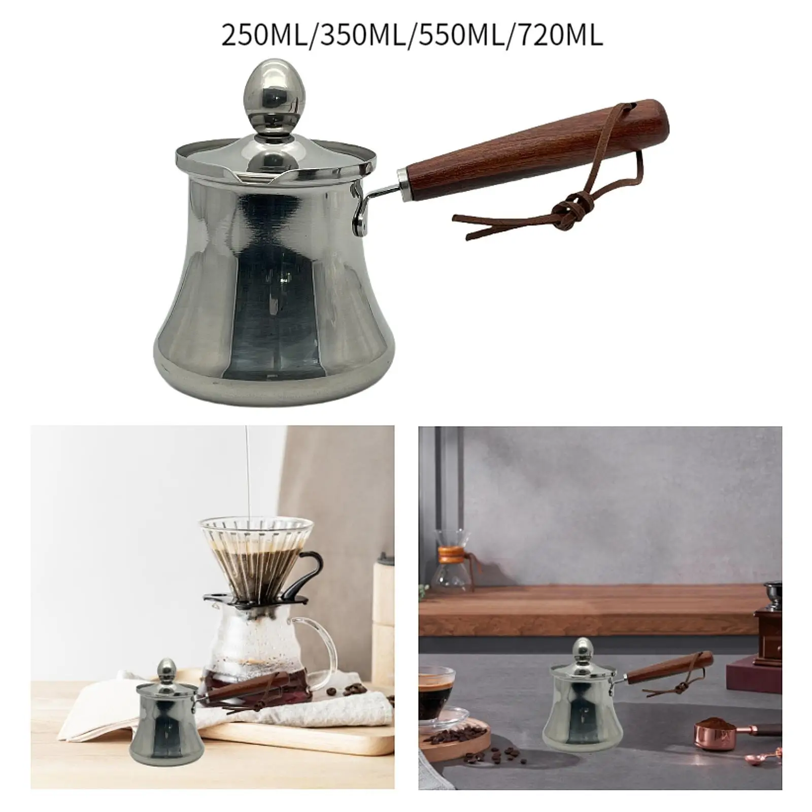 وعاء ذوبان القهوة التركية مع غطاء بمقبض خشبي مع موقد صنبور #4