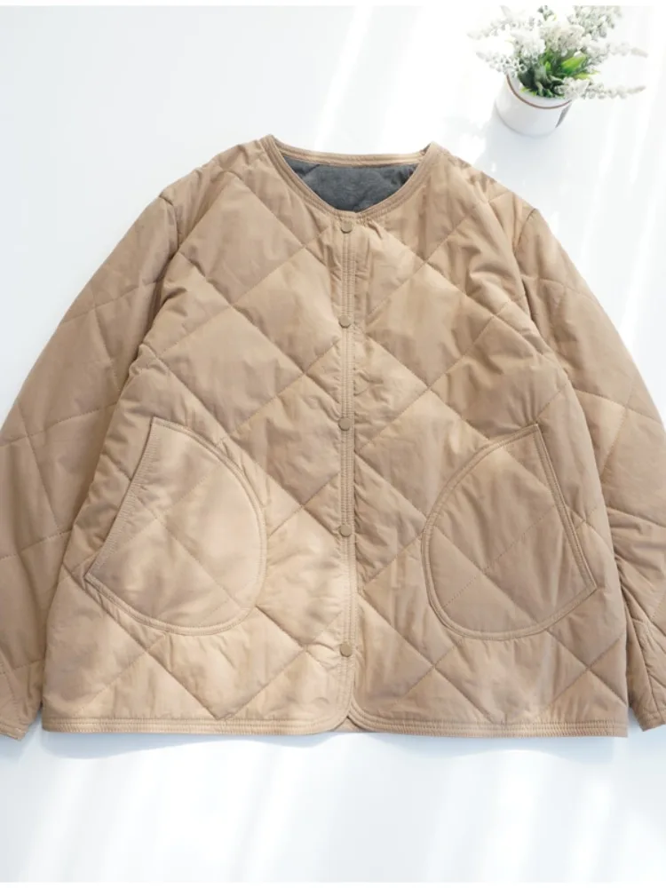 

Retro Japanese Style Lightweight down Cotton Jacket Short Outerwear Women's Winter Thickened Inner Coat No Collar Warm Little...