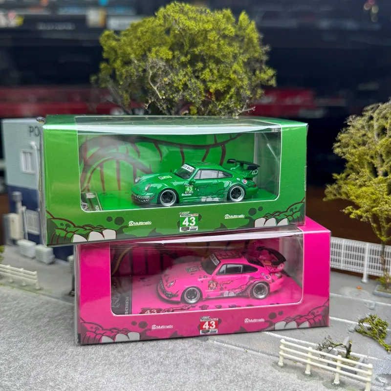 Flame 1/64 RWB 993 964 Różowo-Zielony Dinozaur Metalowy Model Auta Zabawka Prezent
