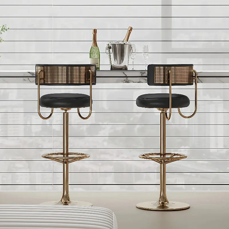 Modern stainless steel base bar stool with leather cushions and adjustable height