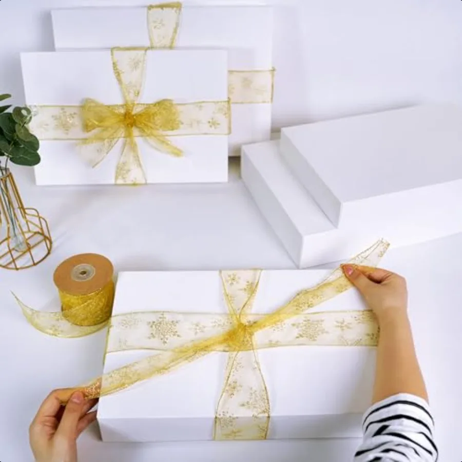 5箱のアソートサイズ、3箱の14インチ、2箱の16インチ、蓋付きの白いギフトボックス。クリスマス、誕生日などに。