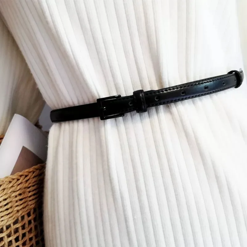 

Fashion Women Skinny Leather Belt Thin Waist Jeans Belts for Pants & Dress Candy Color Metal Buckle Belt