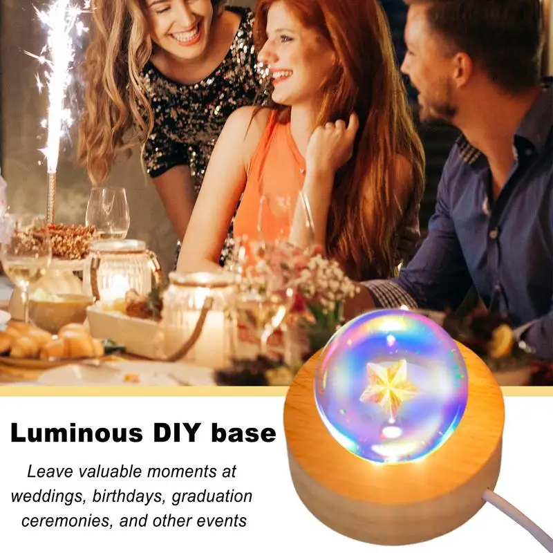 Crystal Ball Light Base Crystal Glass Base Stand Wooden LED Night Light Stand Wooden LED Display Base For Home Resin Art