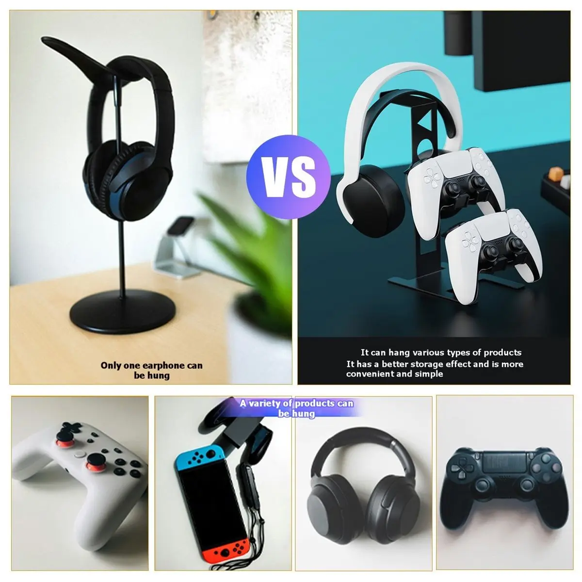 

(A26M) Подставка-держатель для игрового контроллера, съемный кронштейн для наушников для Switch2/PS5/PS4/XBOX