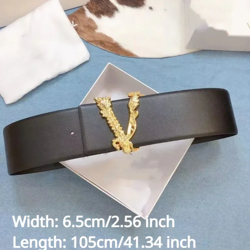 2024 New Wide Width: 6.5cm/2.56 Inch Luxury Brand Famous Designer Fashion Reversible Women Belt Ladies Girdle Leather Dress Belt