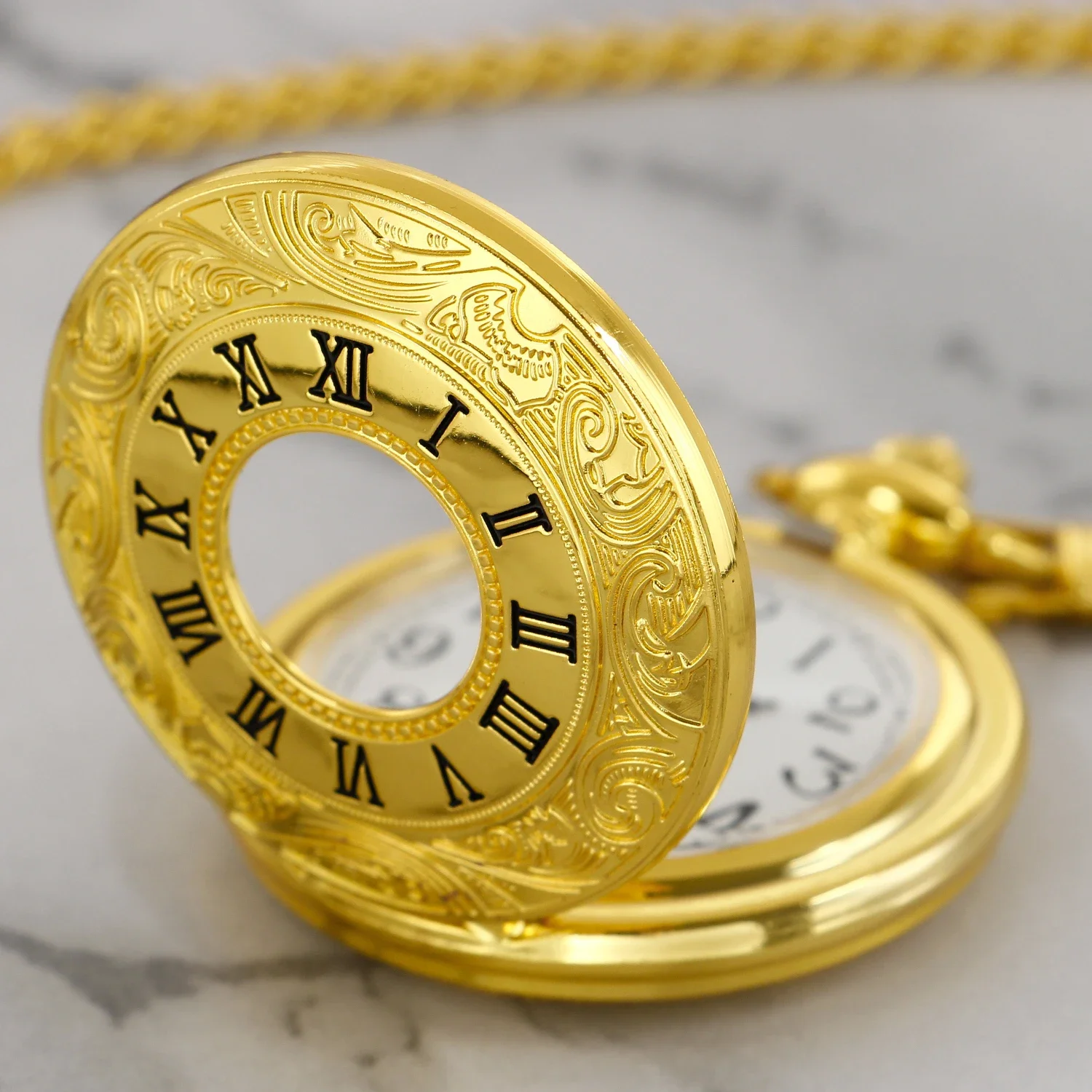 Luxury Gold Quartz Pocket Watch Men Women Hollow Roman Numerals Case Vintage Necklace Best Gifts reloj hombre