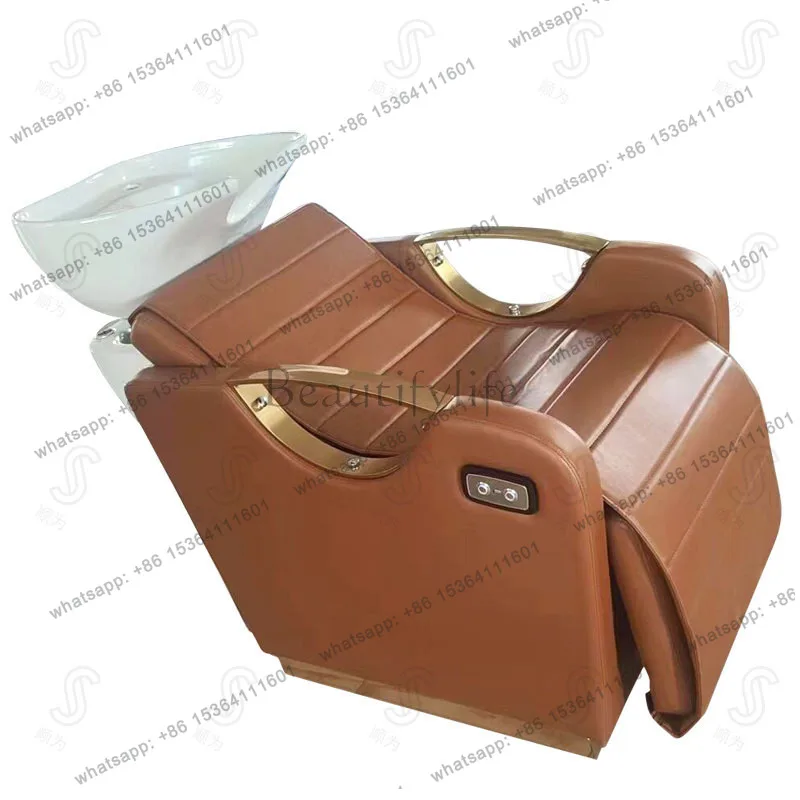 Factory Direct Sales Electric Shampoo Bed Stainless Steel Hair Salon Ceramic Basin Semi-Reclining Flush Bed