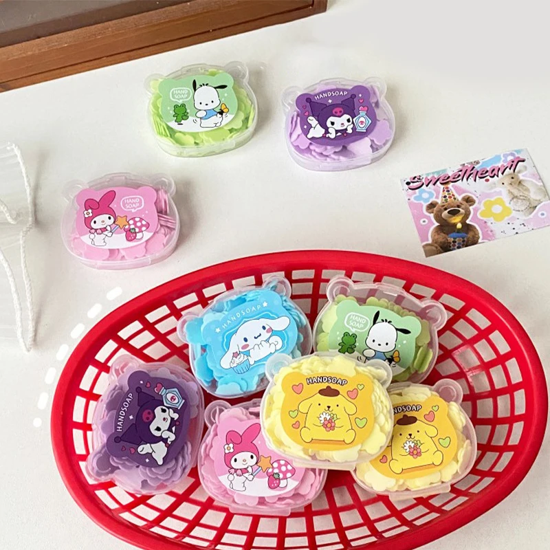 Sanrio Disposable Soap Tablet Sterilization Box Hello Kitty Cartoon Soap Flower Wash Hand Slice Portable Hand Soap Tablets Gift