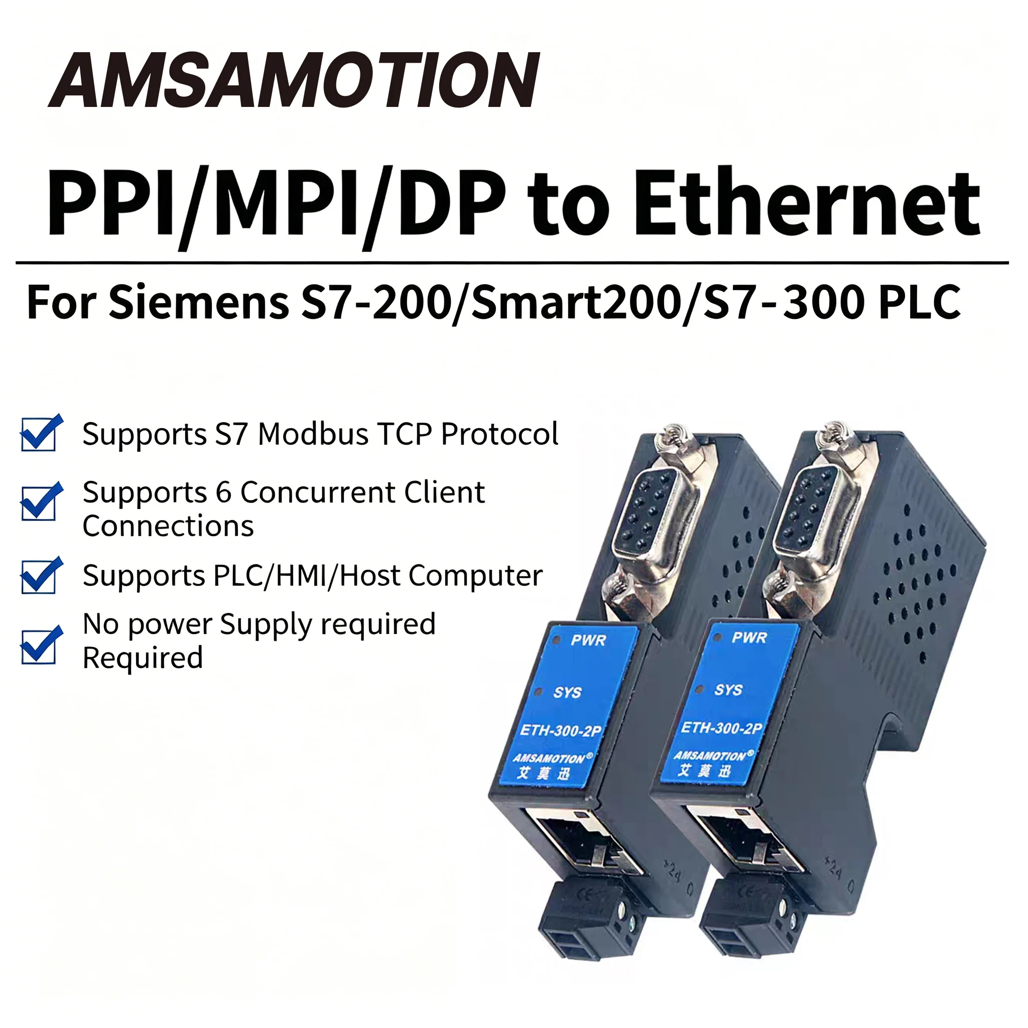 AMSAMOTION PPI MPI DP To Ethernet Gateway Protocol Processor Module for Siemens S7‑200 S7‑300 PLC ETH-200/300